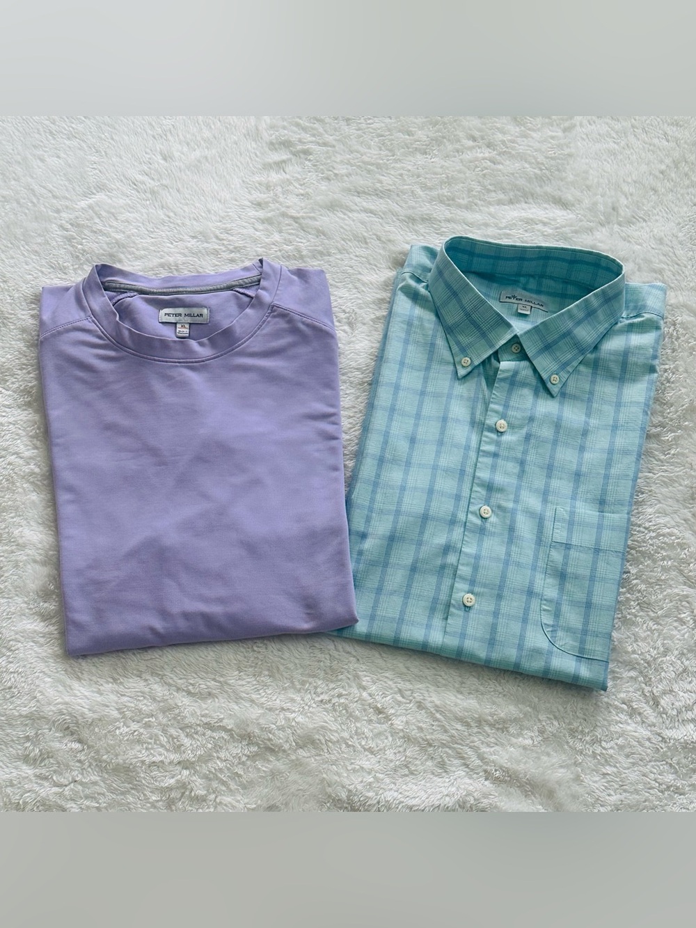 Lot of 2 Peter Millar Mens XL Pullover Sweatshirt & Silk Blend Plaid Sport Shirt